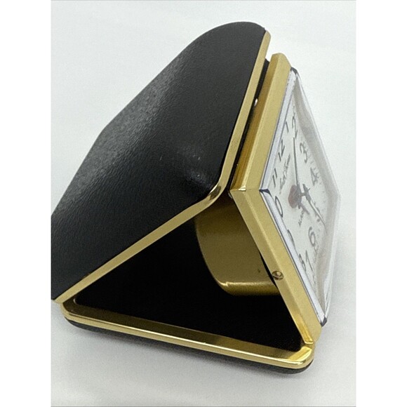 Vintage Equity Travel Alarm Clock Fold Up Style Black Case Works Glow In Dark - Picture 3 of 11
